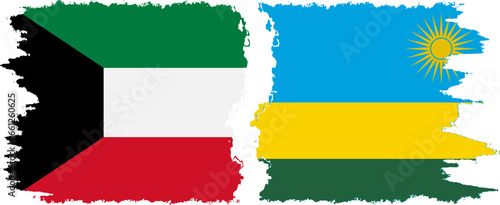 Rwandan and Kuwait grunge flags connection vector photo