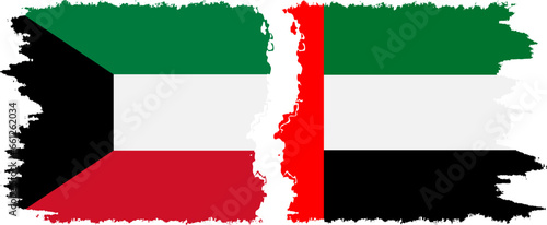 United Arab Emirates and Kuwait grunge flags connection vector