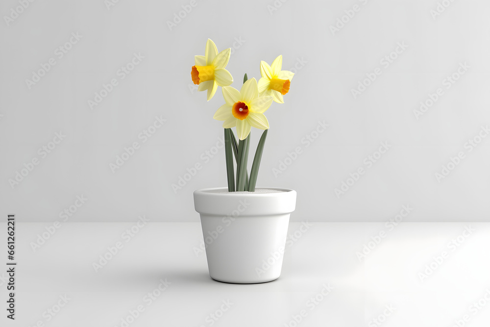 Daffodils in a pot 3d rendering style - obrazy, fototapety, plakaty 