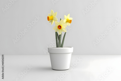 Daffodils in a pot 3d rendering style photo