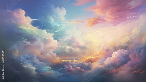 Clouds with spectra. series Escape to Reality. An arrangement of fantastical hues and textures on the themes of imagination, creativity, and art in landscape painting