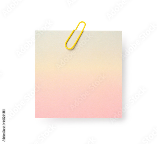 Gradient sticky note with paper clip on white background