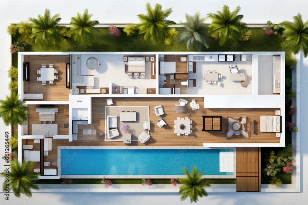 Top-view of floor plan of a villa Top-view of floor plan of a villa