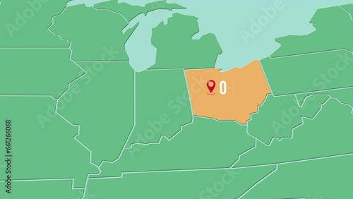 Mapa de los Estados Unidos de América con división política resaltando el estado de Ohio photo