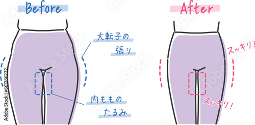 女性の下半身の比較イラスト素材