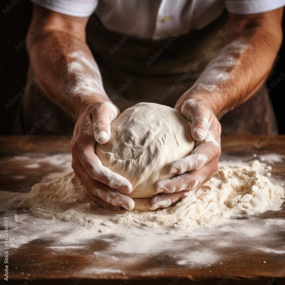 baker kneading a ball of dough