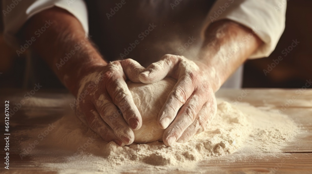 kneading dough in a bakery