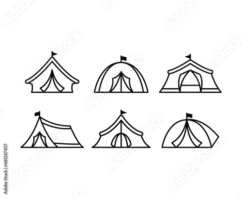 set of camping tent design icons simple outline modern vectoer for outdoor, hiking, travel collections set 