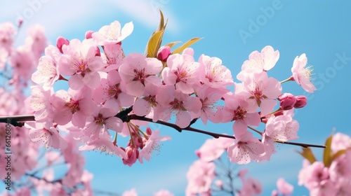 Pink cherry blossoms on a backdrop of a blue sky 