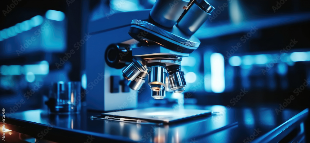 Microscope scientific equipment in laboratory, Biology, Microbiology. Microscope scientific equipment in laboratory, Biology, Microbiology.