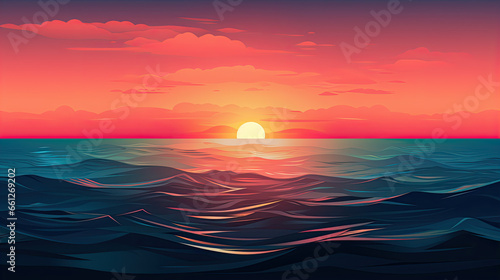 Sunset over the ocean vector simple 3d smooth cut isolated illustration