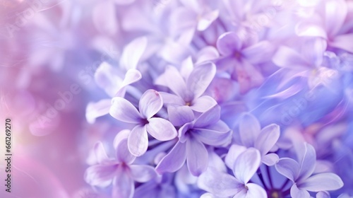 Springtime lilac violet flowers in macro  with an abstract soft floral background