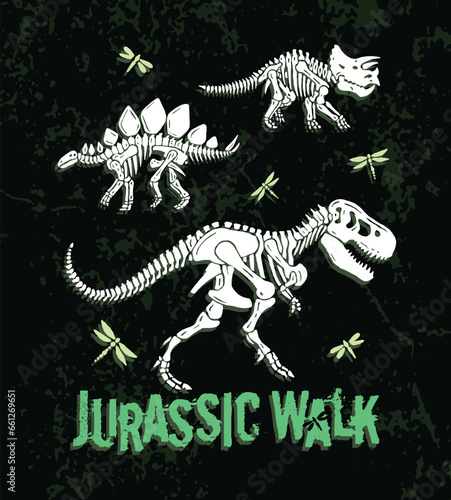 Dinosaur fossil silhouette vector illustration. Art in a simple and stripped style. Design for printing on t-shirts, posters and etc...