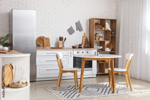 Interior of light kitchen w...