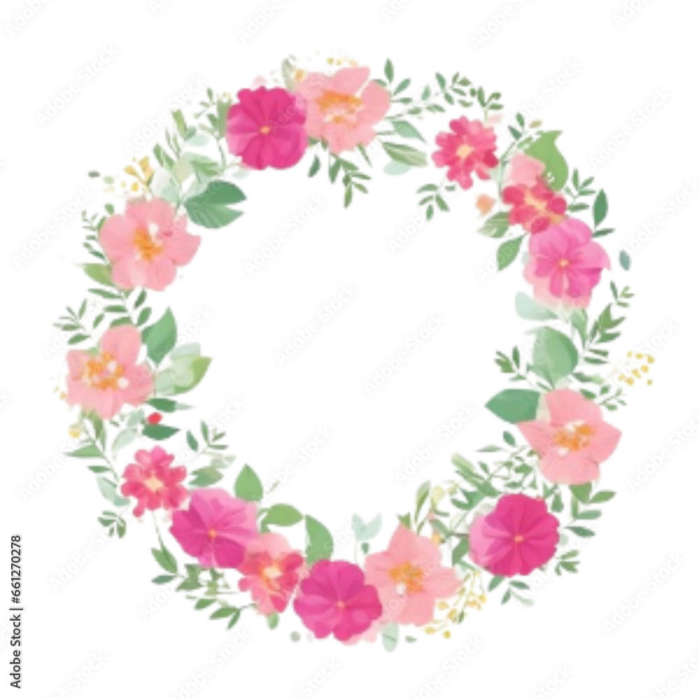 round frame with colorful flower arrangement, transparent background, generative ai