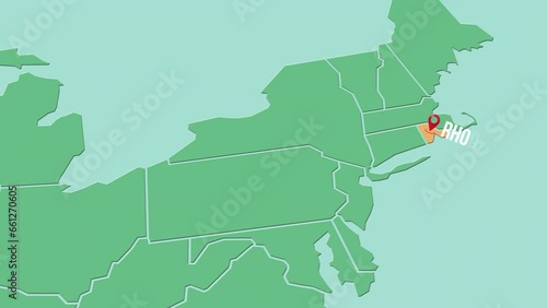 Mapa de los Estados Unidos de América con división política resaltando el estado de Rhode Island photo