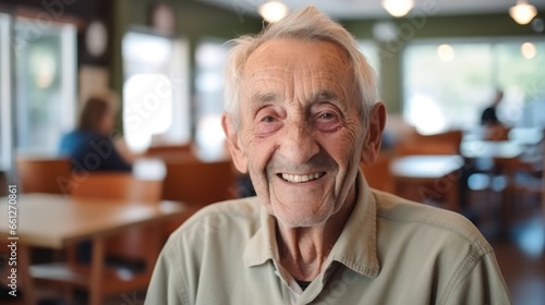 Portrait of happy senior caucasian man in a nursing home. © visoot
