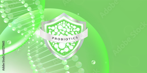Probiotic and Hyaluronic acid skin solutions ad, green collagen, and vitamin serum drop with cosmetic advertising background ready to use illustration vector.	