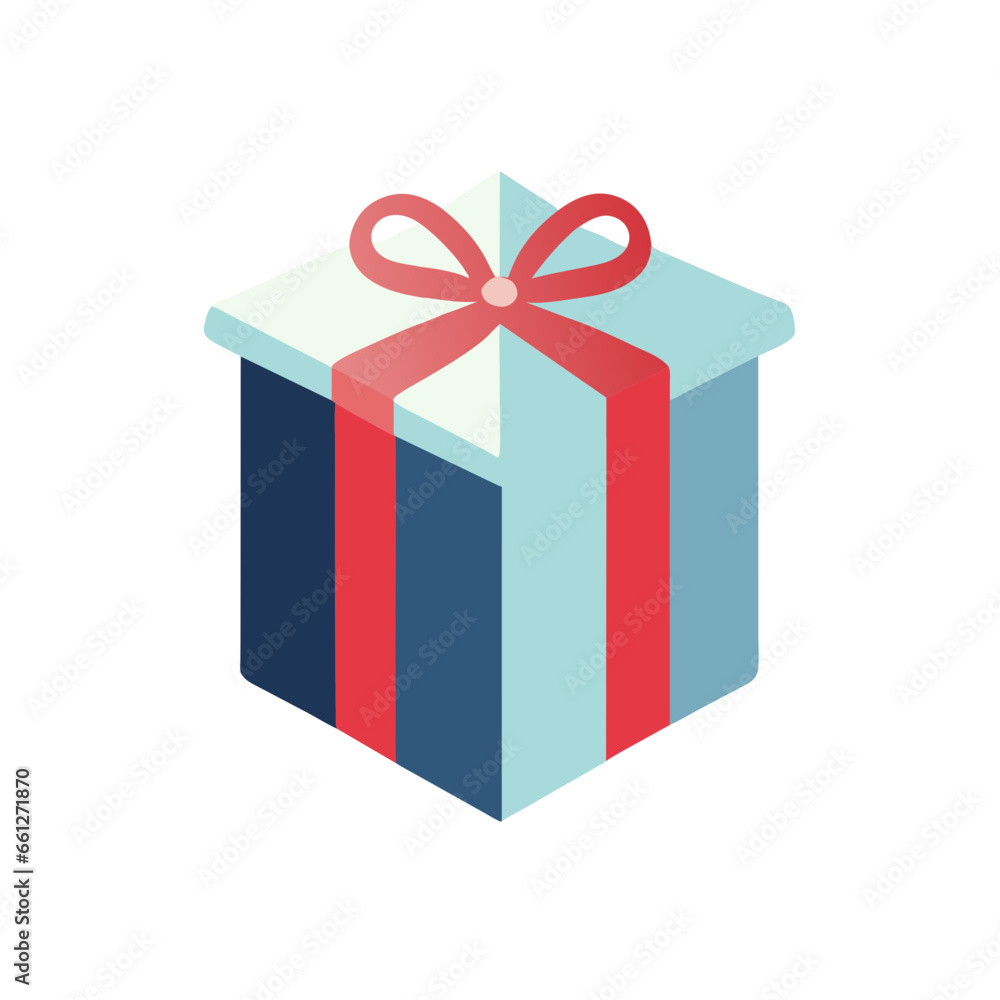 Gift box with bow and Red ribbon. Surprise Present Unwrapped Prize Reward Package Special Holiday Christmas Birthday Chocolate Graphic Element Cartoon Modern flat Colorful vector illustration Gift box with bow and Red ribbon. Surprise Present Unwrapped Prize Reward Package Special Holiday Christmas Birthday Chocolate Graphic Element Cartoon Modern flat Colorful vector illustration