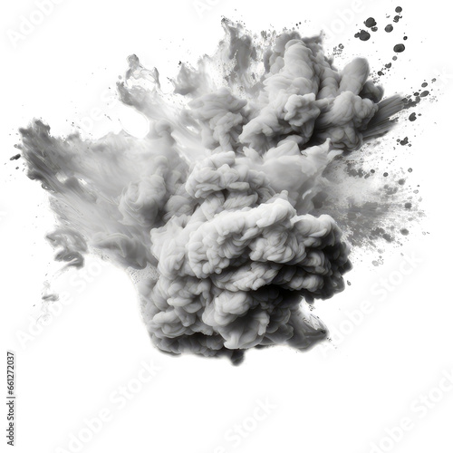 Gray paint splash explosion smoke cloud isolated on transparent background