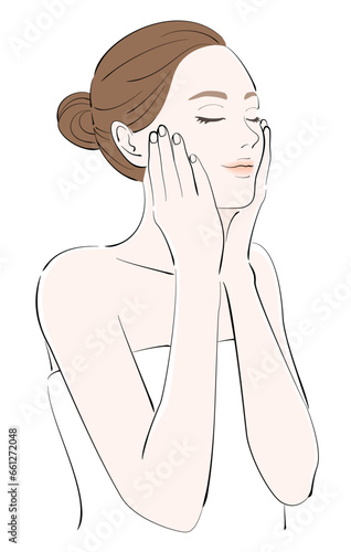 頬を触る女性のイラスト