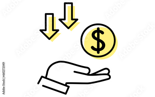 Icon of lossable foreign currency investment, simple line drawing illustration