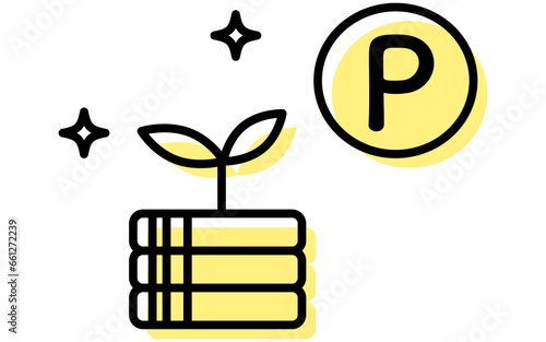 ポイ活でポイントを運用するアイコン、シンプルな線画イラスト