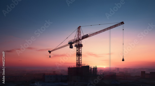 new apartment buildings under construction with cranes on construction site. building under construction, industrial development, construction site engineering