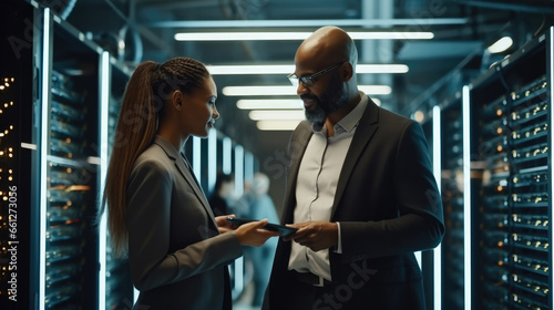 IT engineers checking servers in server room or data center.