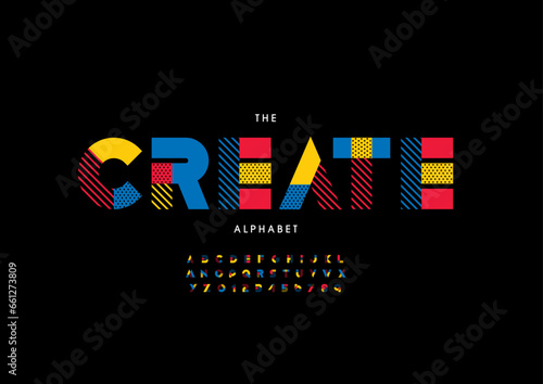 Vector of stylized modern font and alphabet