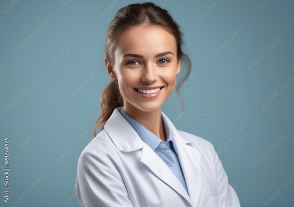 A beautiful young female doctor smiling A beautiful young female doctor smiling