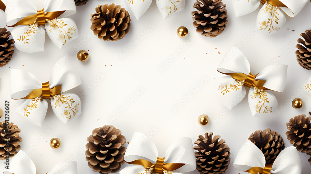 minimalistic vector pattern with snow-covered pinecones, holly leaves, and festive bows, perfect for adding a touch of Christmas elegance to your designs.
