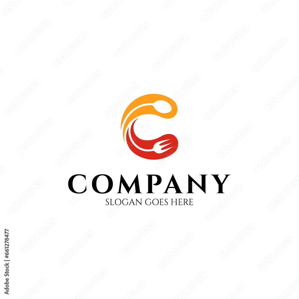 C logo with fork and spoon icon C logo with fork and spoon icon