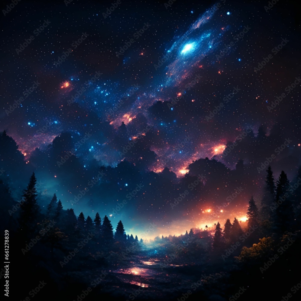 Night sky with stars and nebula. Seamless background.