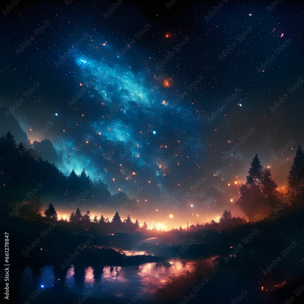 Night sky with stars and nebula. Seamless background.