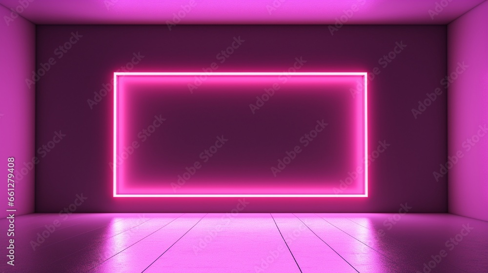 empty wall frame mokup in neon decorated room empty wall frame mokup in neon decorated room