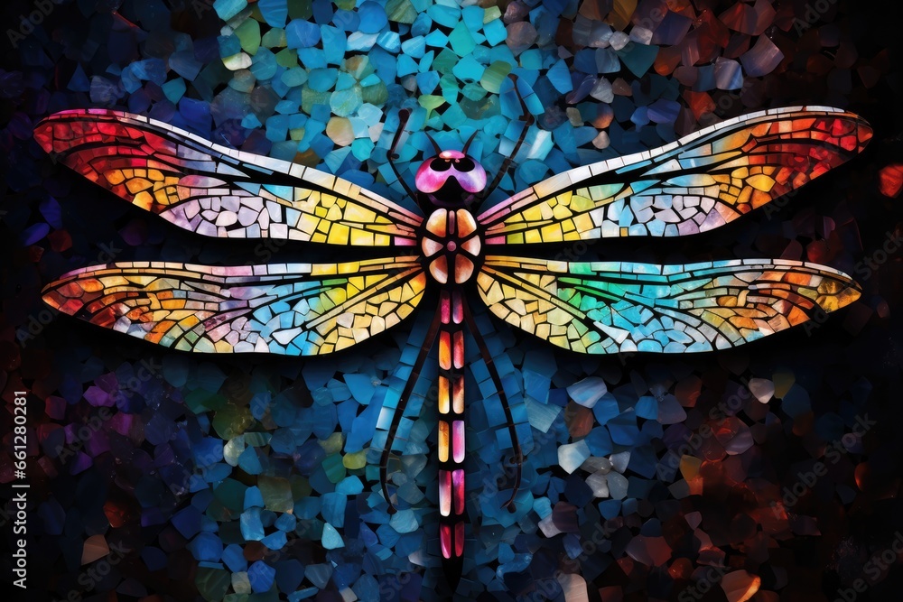 Mosaic of colorful dragonfly - obrazy, fototapety, plakaty 