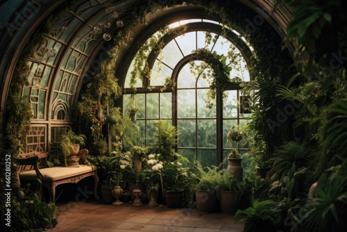 Interior home garden full of beautiful lush plants, tropical indoor plants
