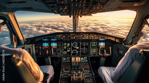 Plane cockpit.