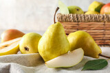 Fresh ripe pears on table
