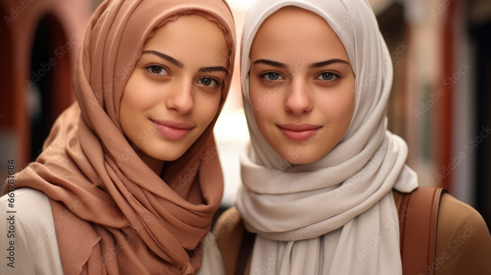Confident young Arab woman in hijab.