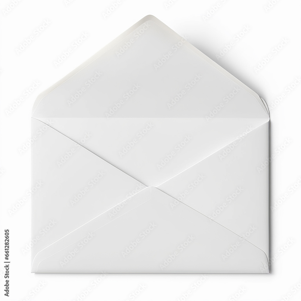 close up of white blank open envelope isolated on a white background - Mockup - Generative AI close up of white blank open envelope isolated on a white background - Mockup - Generative AI