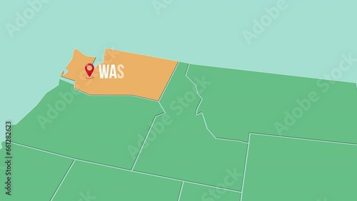 Mapa de los Estados Unidos de América con división política resaltando el estado de Washington photo