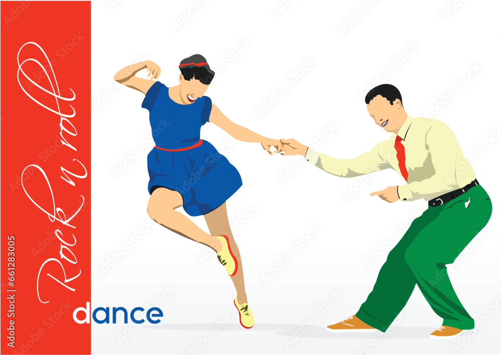 Lindy hop or rock-n-roll dance. Dance for rock-n-roll music. 3d vector illustration
