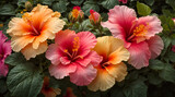 Colorful hibiscus flowers in the garden