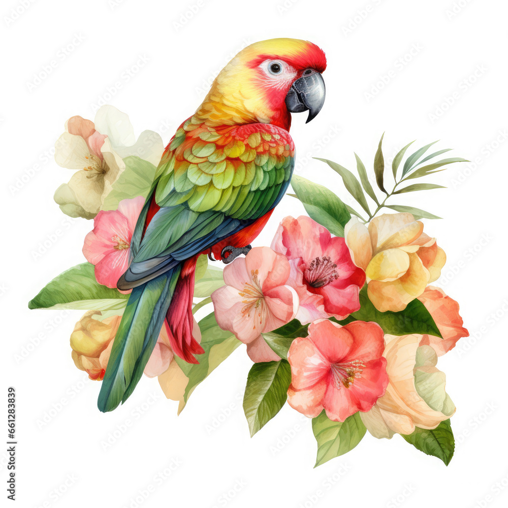 Fototapeta premium Parrot flower and fruit Illustration, Generative Ai