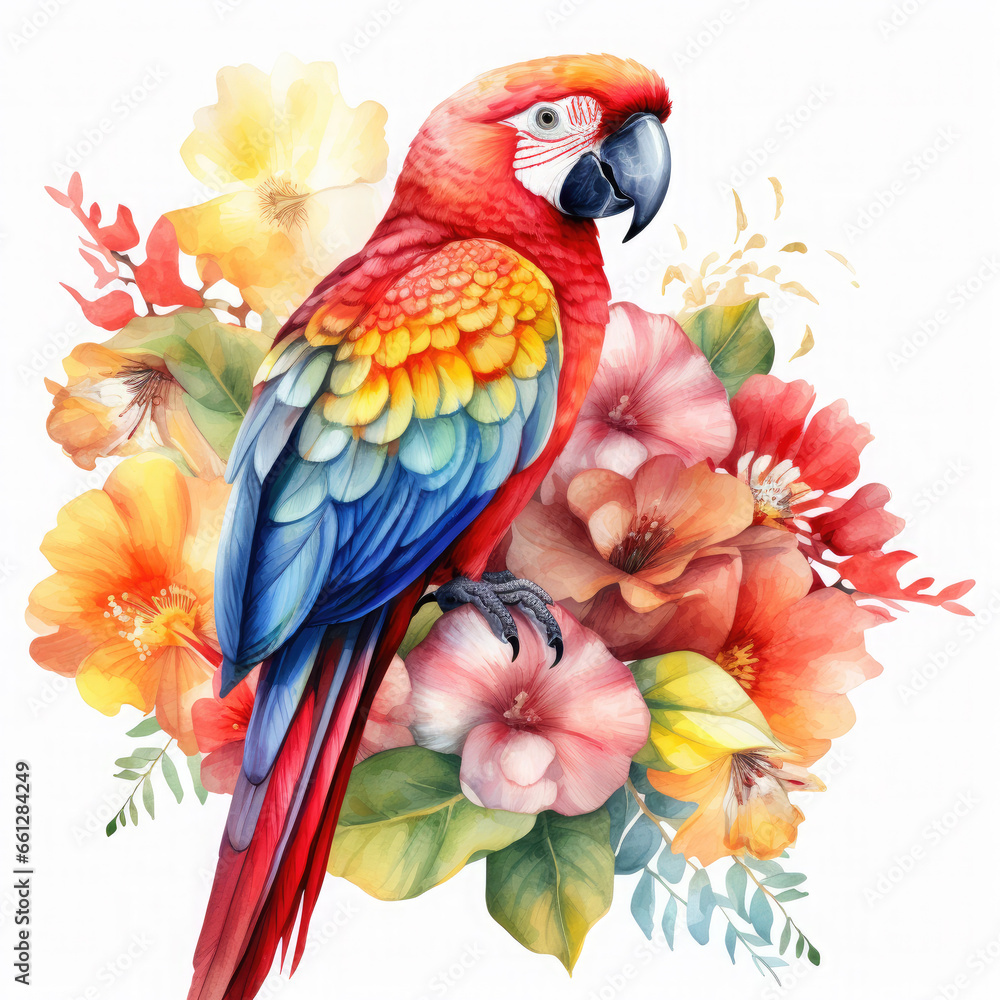 Fototapeta premium Parrot flower and fruit Illustration, Generative Ai