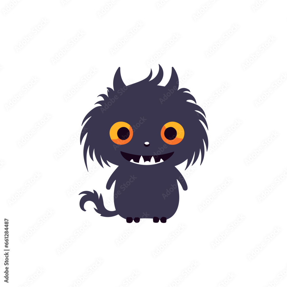 Cute monster, spooky cat creature for Halloween art. Isolated vector clipart with cartoon style beast character for children graphic