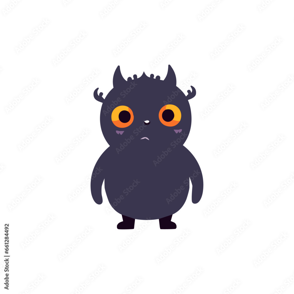 Fototapeta premium Cute monster, spooky cat creature for Halloween art. Isolated vector clipart with cartoon style beast character for children graphic