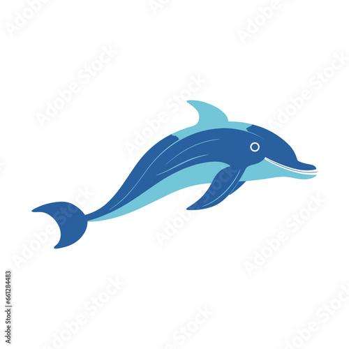 Dolphin isolated vector illustration. Clipart of undersea adorable and cute creature in movement   swimming and posing